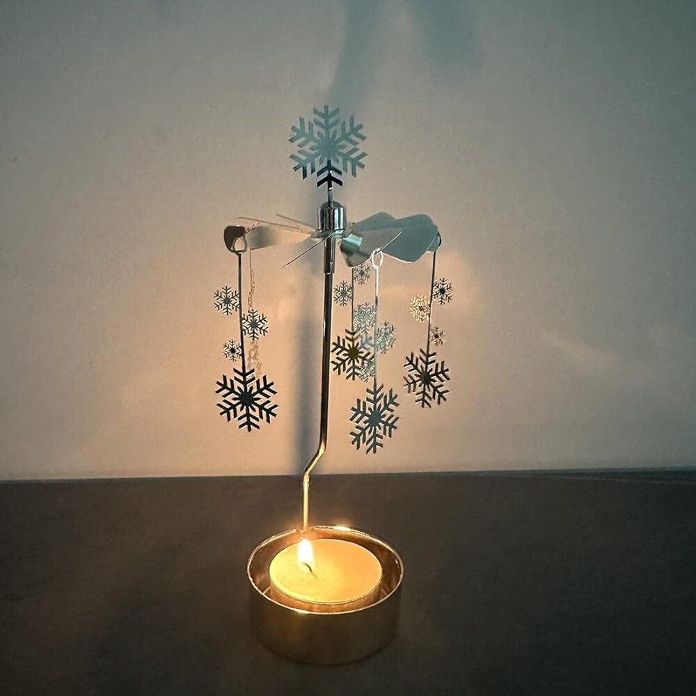 Rotary Candle Holder Spinning Candleholder Metal Small Gift Snow2 - Picture 2 of 6